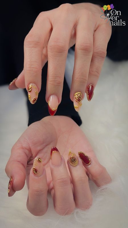 The Royal Crimson: Baroque 3D Rose & Gold Artistry