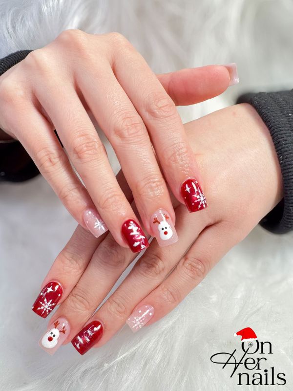 Festive Red and White Christmas Nail Art - On Her Nails North York