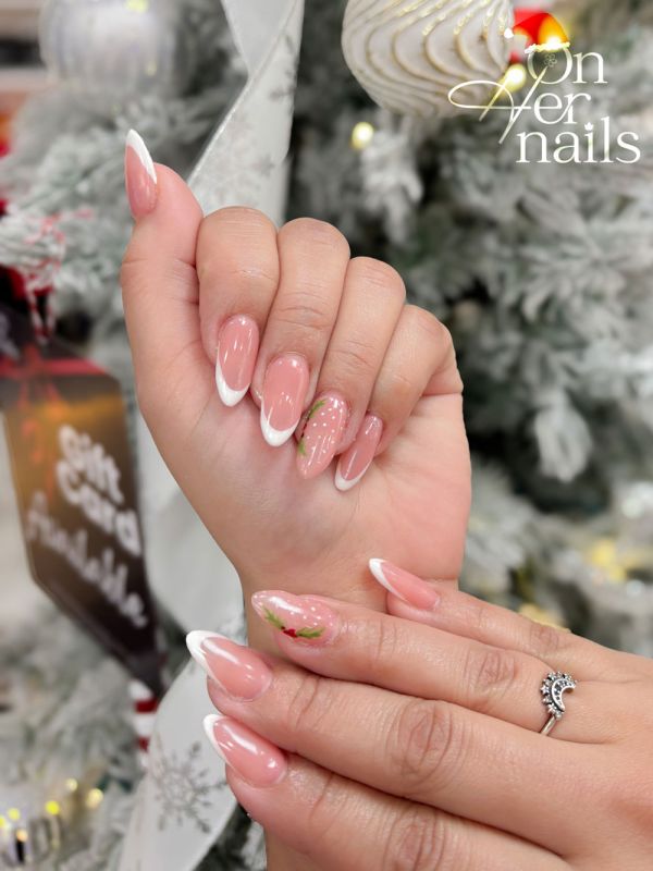 Elegant Minimalist French Tip Holiday Nails - On Her Nails North York